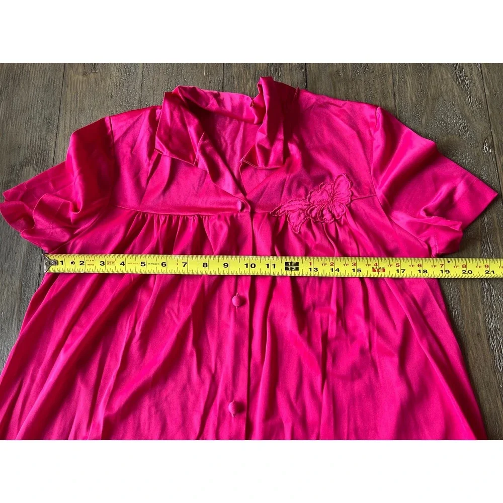 Vintage Lorraine Hot Pink Nylon Pajama Set Short Sleeve Button Front Small USA